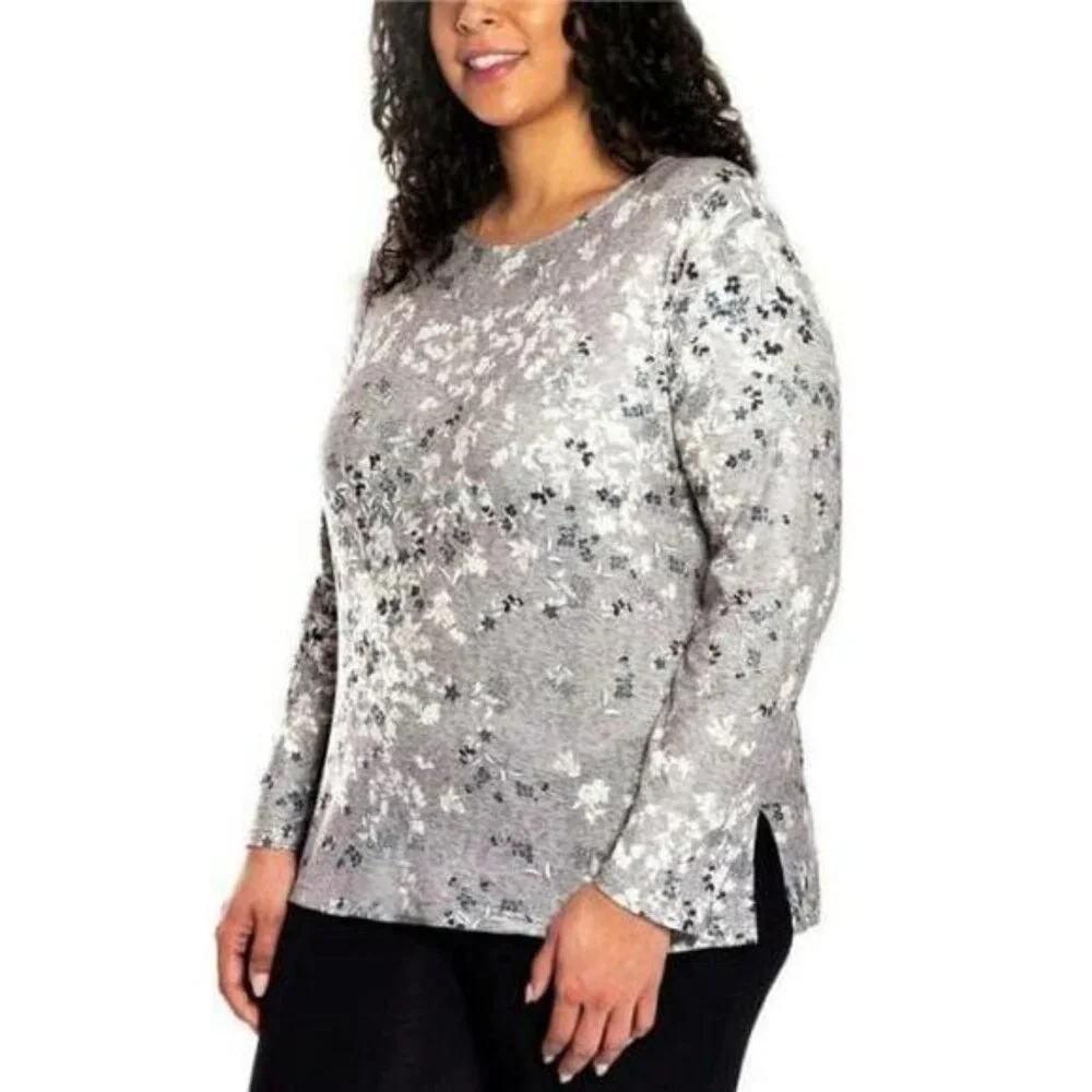 Mario Serrani Women's Print Ultra Soft Relaxed Fit Tunic Top (Tan Floral, Small) - Picture 3 of 5